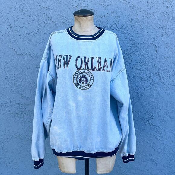 Vintage New Orleans Pullover y2k Gear Size Medium distressed bleach out - Picture 2 of 9